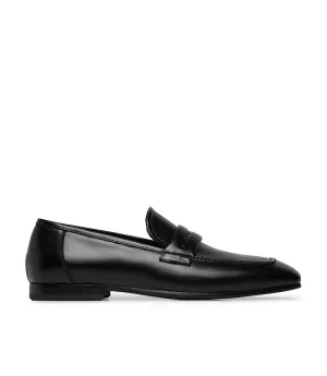 cross-straped black brushed calfskin loafer