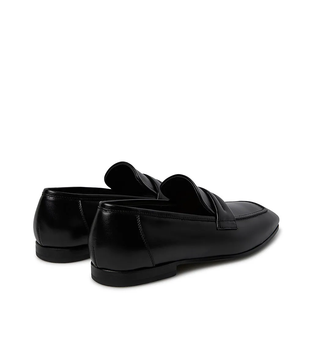 cross-straped black brushed calfskin loafer