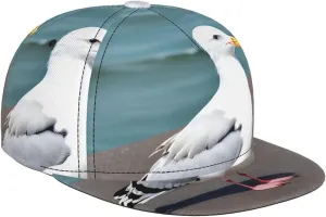 Cute Seagull Outdoor Sports Baseball Cap, Daily Sports Adjustable Fashionable Flat Brim hat, Unisex Four-Season Outdoor Sports Cap, Black