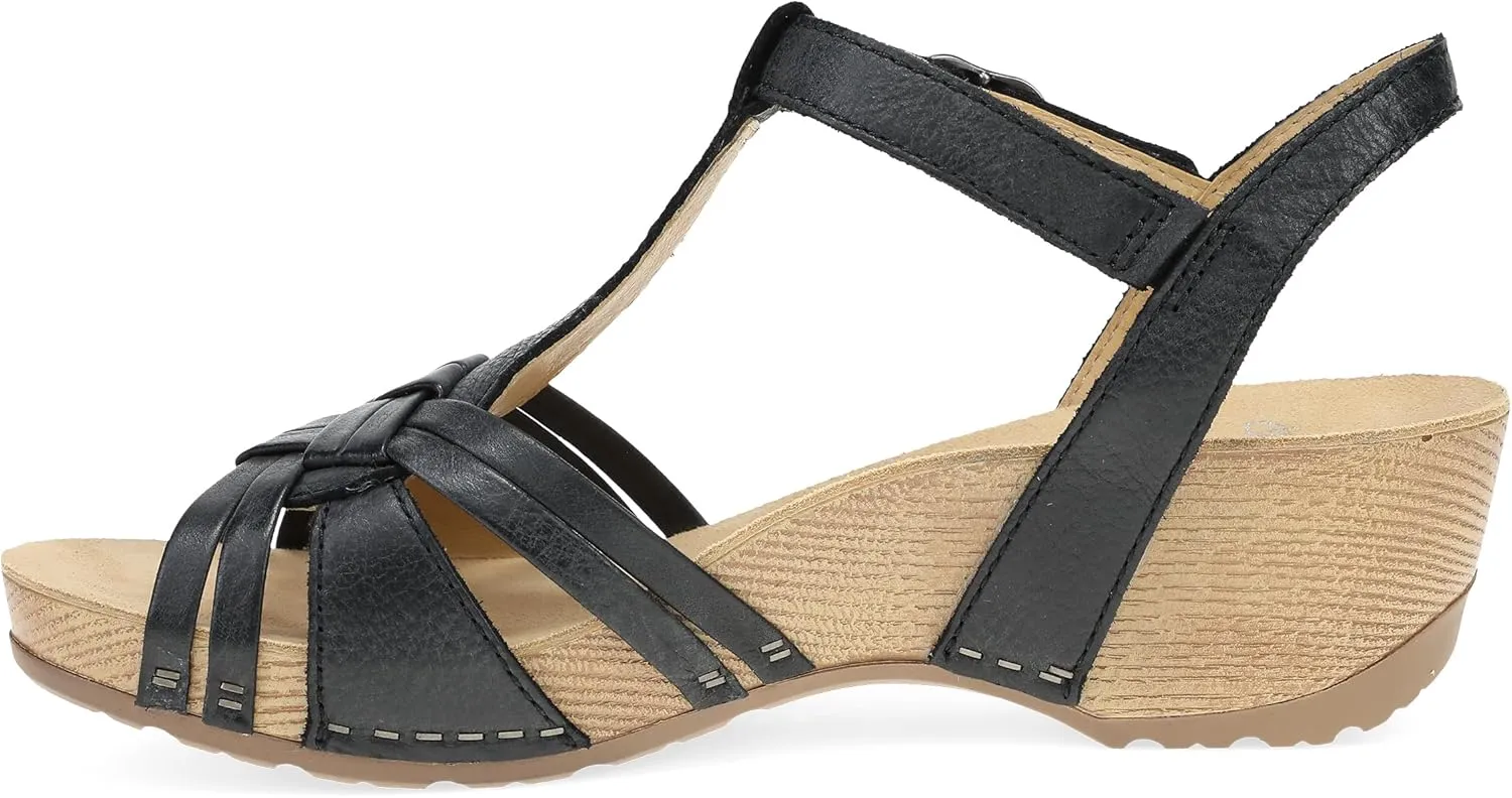 Dansko Tia Fisherman Wedge Sandal for Women - Contoured Footbed for All-Day Comfort and Support – Adjustable Hook & Loop Straps with Buckle Detail