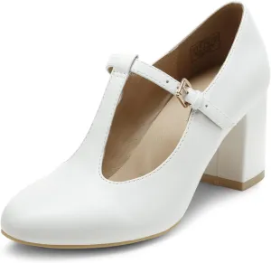 DREAM PAIRS Low Chunky Heels for Women T-Strap Mary Jane Pumps Wedding Dress Shoes
