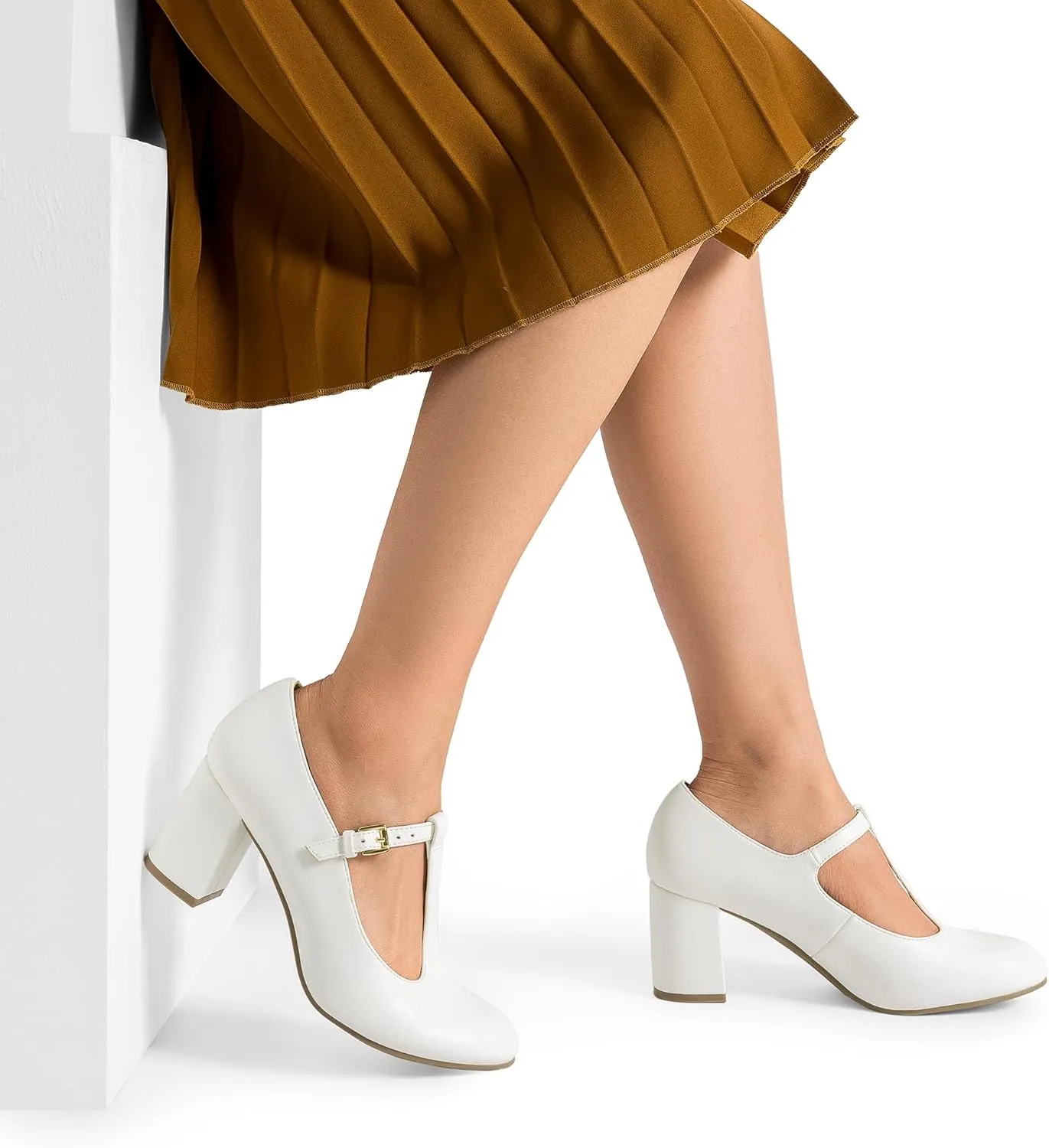 DREAM PAIRS Low Chunky Heels for Women T-Strap Mary Jane Pumps Wedding Dress Shoes
