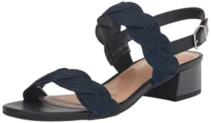 Easy Street Women's Charee Block Heel Sandal Heeled, Navy Woven, 7