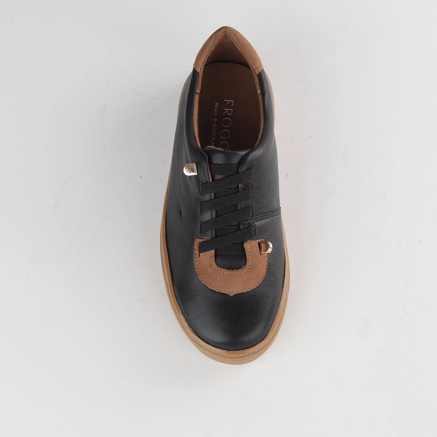 Elasticated lace-up Sneaker with Removable Footbed in Black/Tobacco - 12843