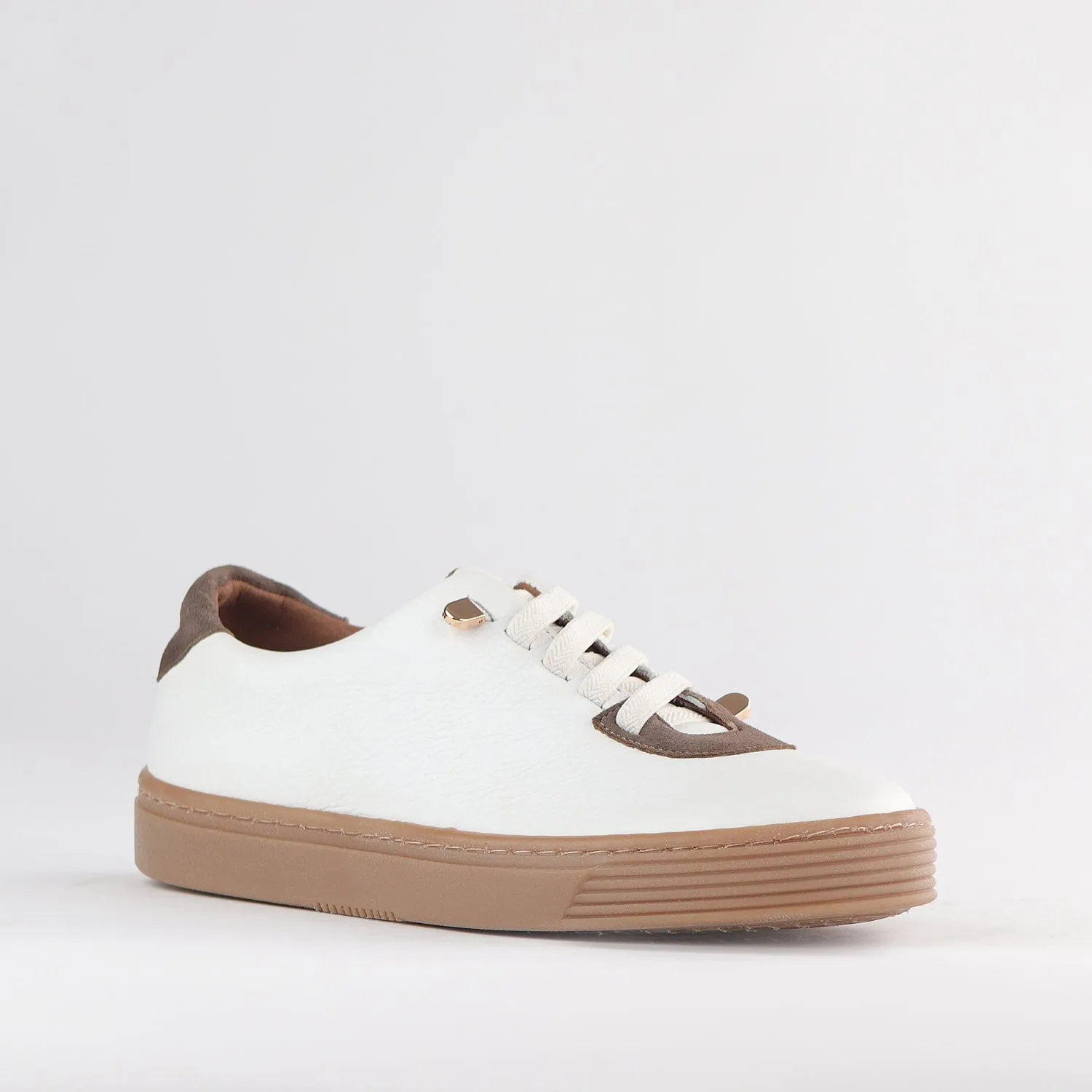 Elasticated lace-up Sneaker with Removable Footbed in White Multi - 12843