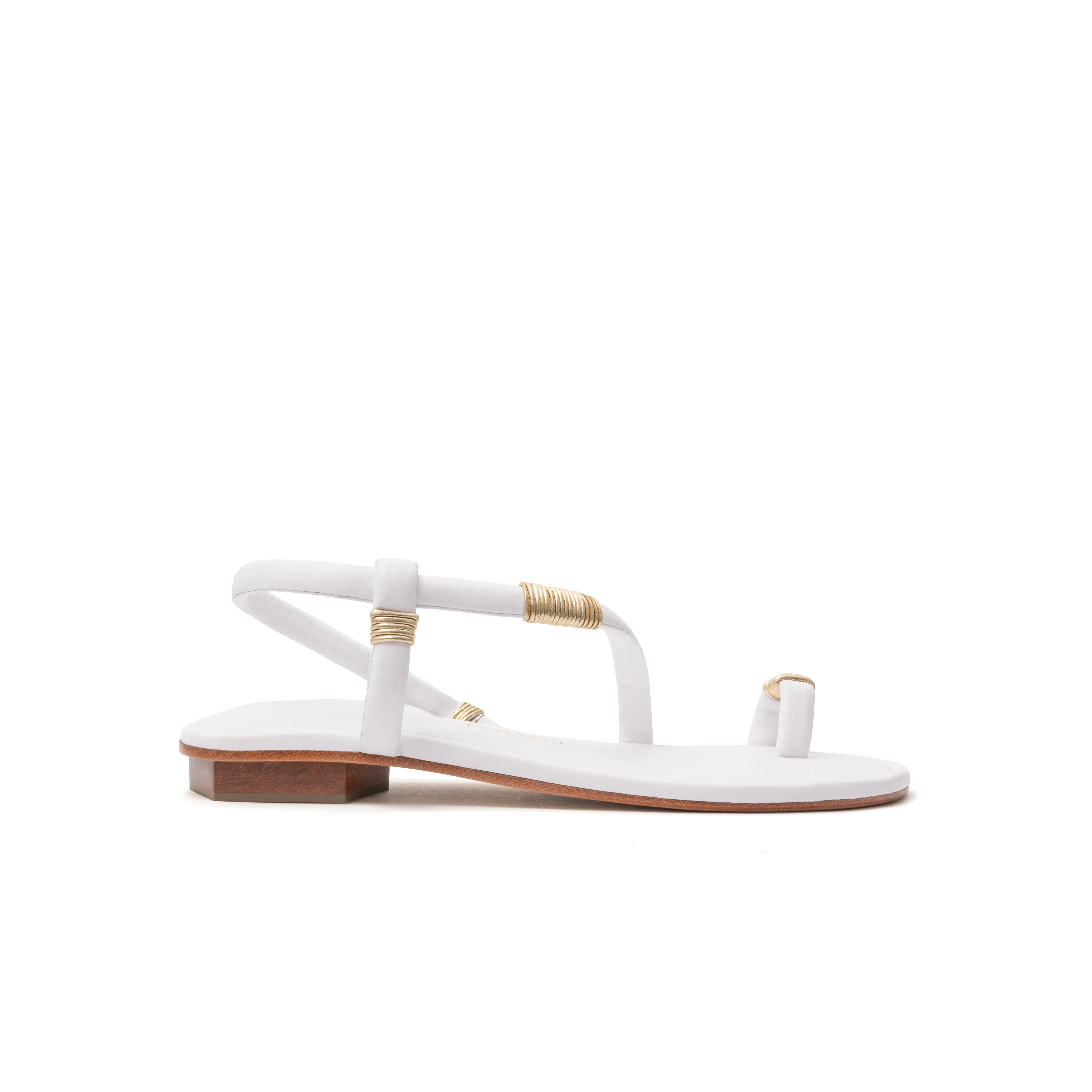 Elena Flat Sandal White & Gold