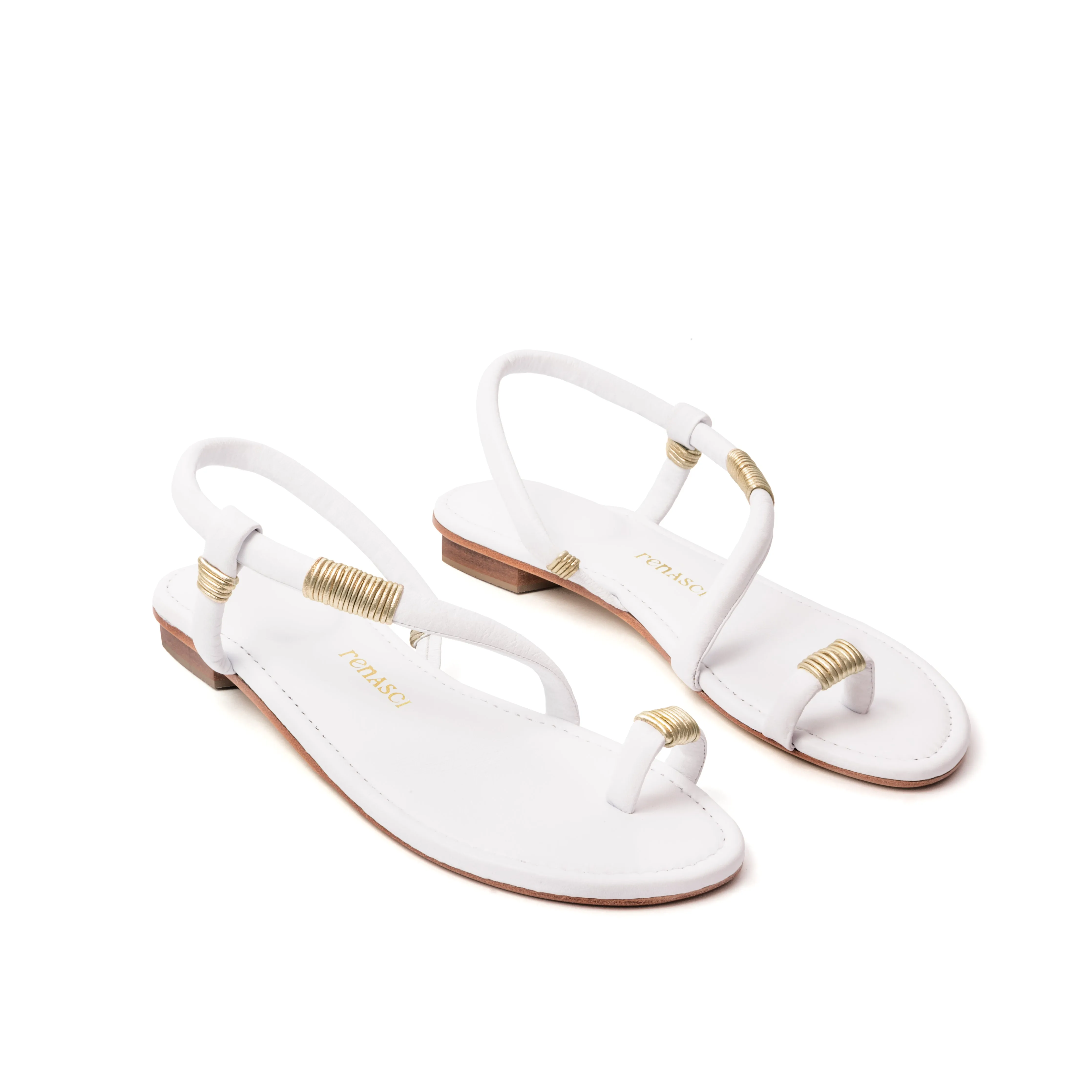 Elena Flat Sandal White & Gold