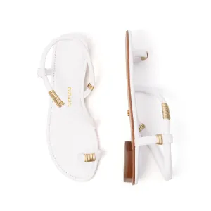 Elena Flat Sandal White & Gold