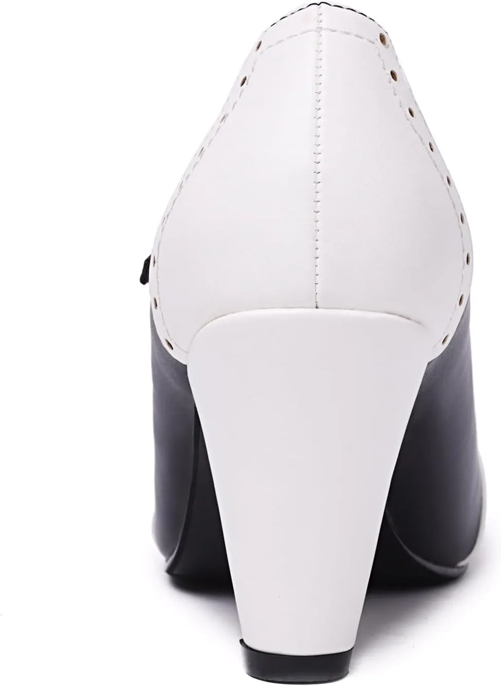 Elerhythm Women's Two Tone Mary Jane Classic and Retro 1920s Pump Heels Oxford Pattern 1950s Vintage Round Closed Toe Ankle Strap Dress Shoes