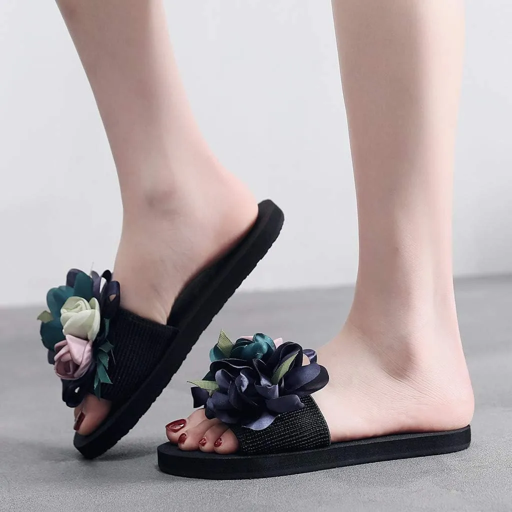 Fashion Open Toe Slip On Flat Sandals Bohemian Summer Slippers Shoes Flower Beach Women's Women's slipper
