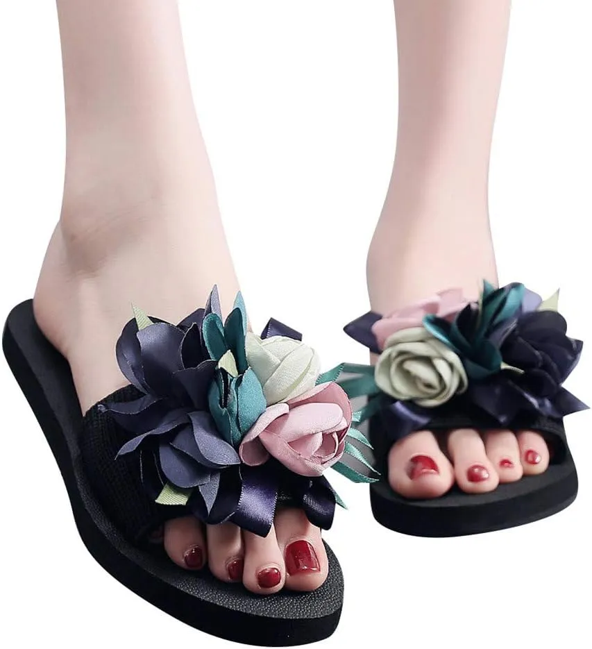 Fashion Open Toe Slip On Flat Sandals Bohemian Summer Slippers Shoes Flower Beach Women's Women's slipper