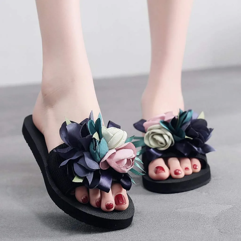 Fashion Open Toe Slip On Flat Sandals Bohemian Summer Slippers Shoes Flower Beach Women's Women's slipper
