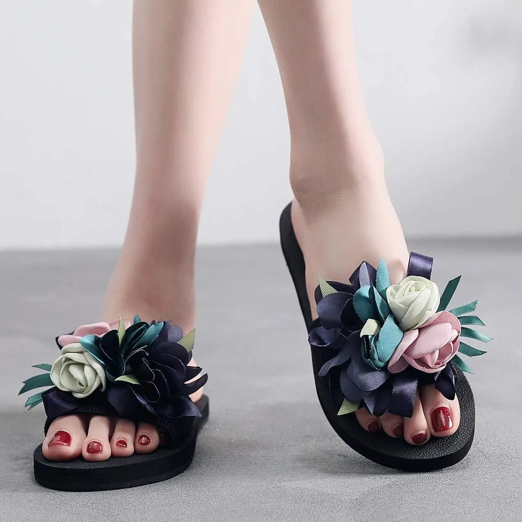 Fashion Open Toe Slip On Flat Sandals Bohemian Summer Slippers Shoes Flower Beach Women's Women's slipper