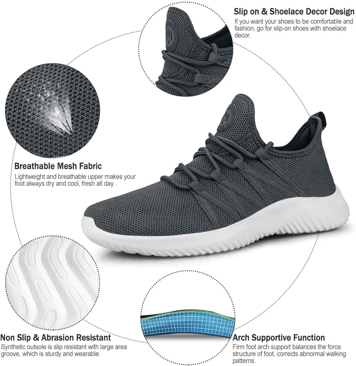 Feethit Womens Slip On Running Shoes Non Slip Walking Shoes Lightweight Gym Workout Shoes Breathable Fashion Sneakers