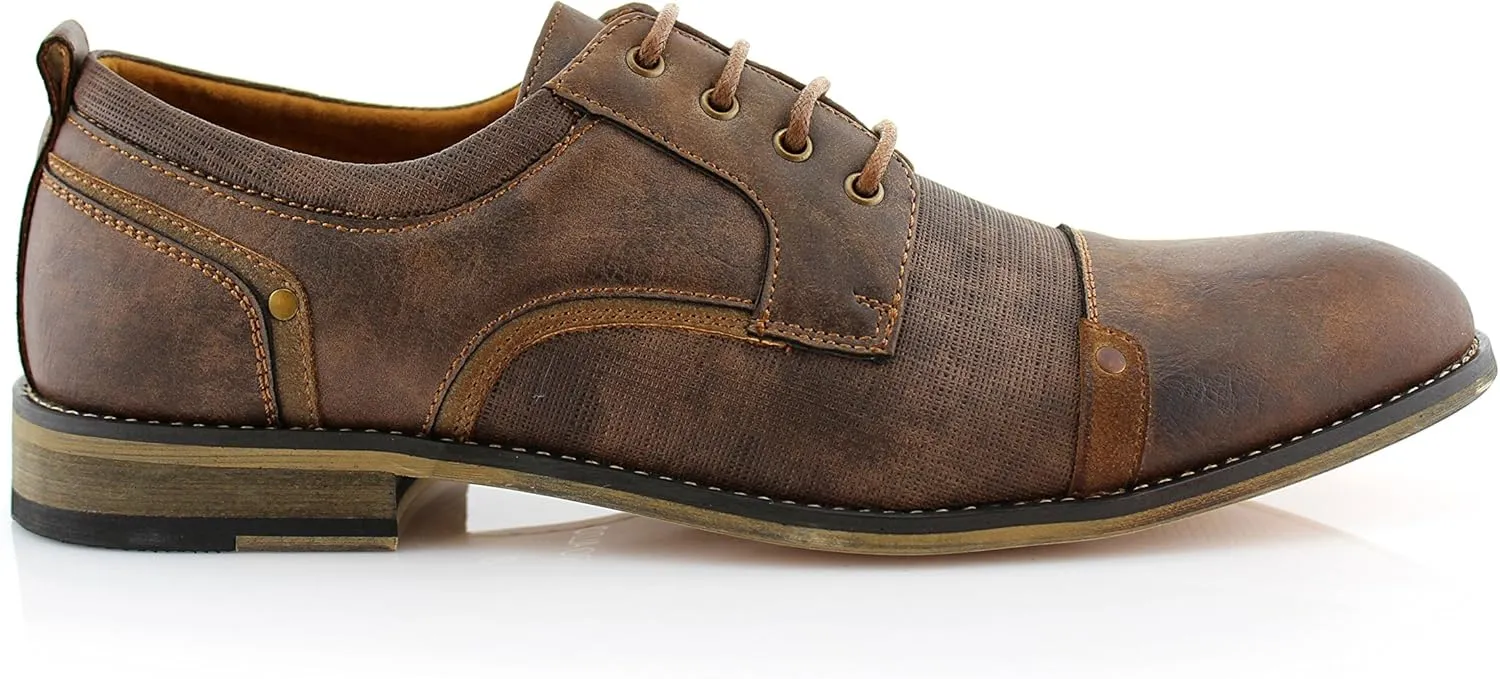 Ferro Aldo Mens Classic Cap-Toe Lace Up Derby Dress Shoes
