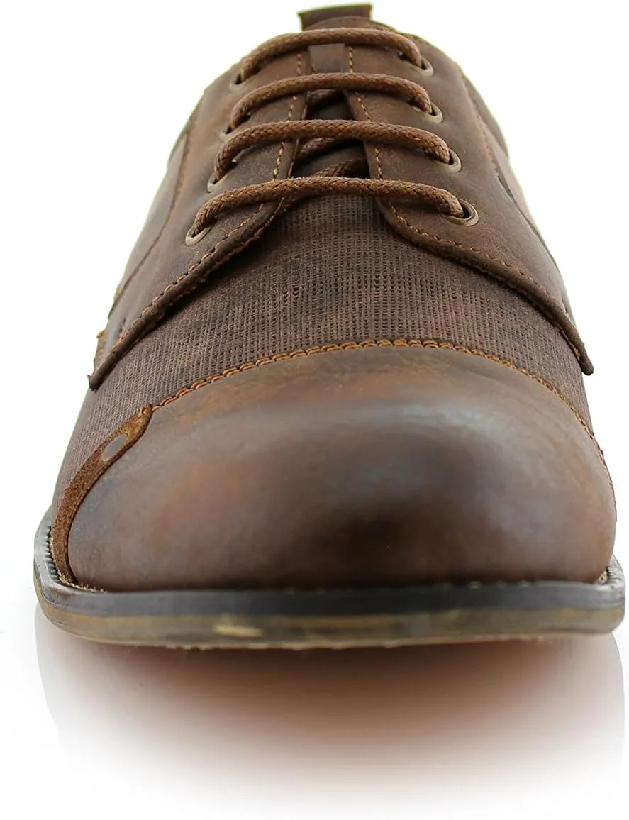 Ferro Aldo Mens Classic Cap-Toe Lace Up Derby Dress Shoes