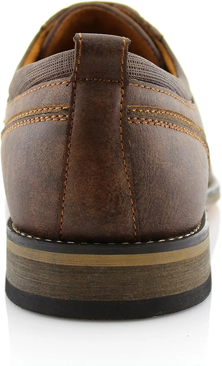 Ferro Aldo Mens Classic Cap-Toe Lace Up Derby Dress Shoes