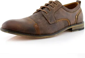 Ferro Aldo Mens Classic Cap-Toe Lace Up Derby Dress Shoes