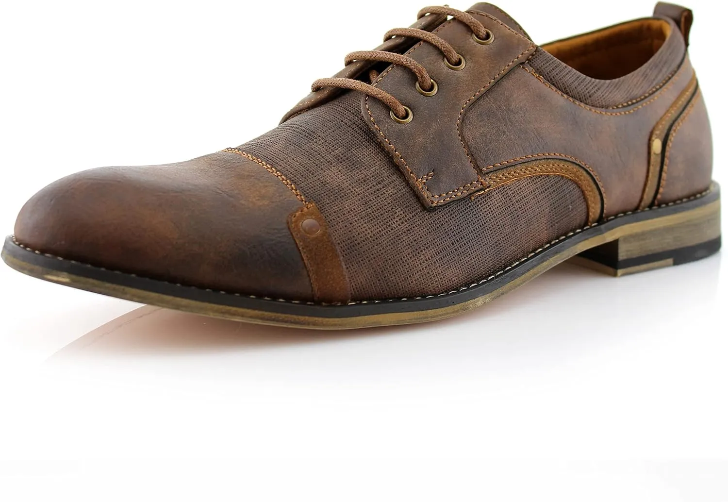 Ferro Aldo Mens Classic Cap-Toe Lace Up Derby Dress Shoes