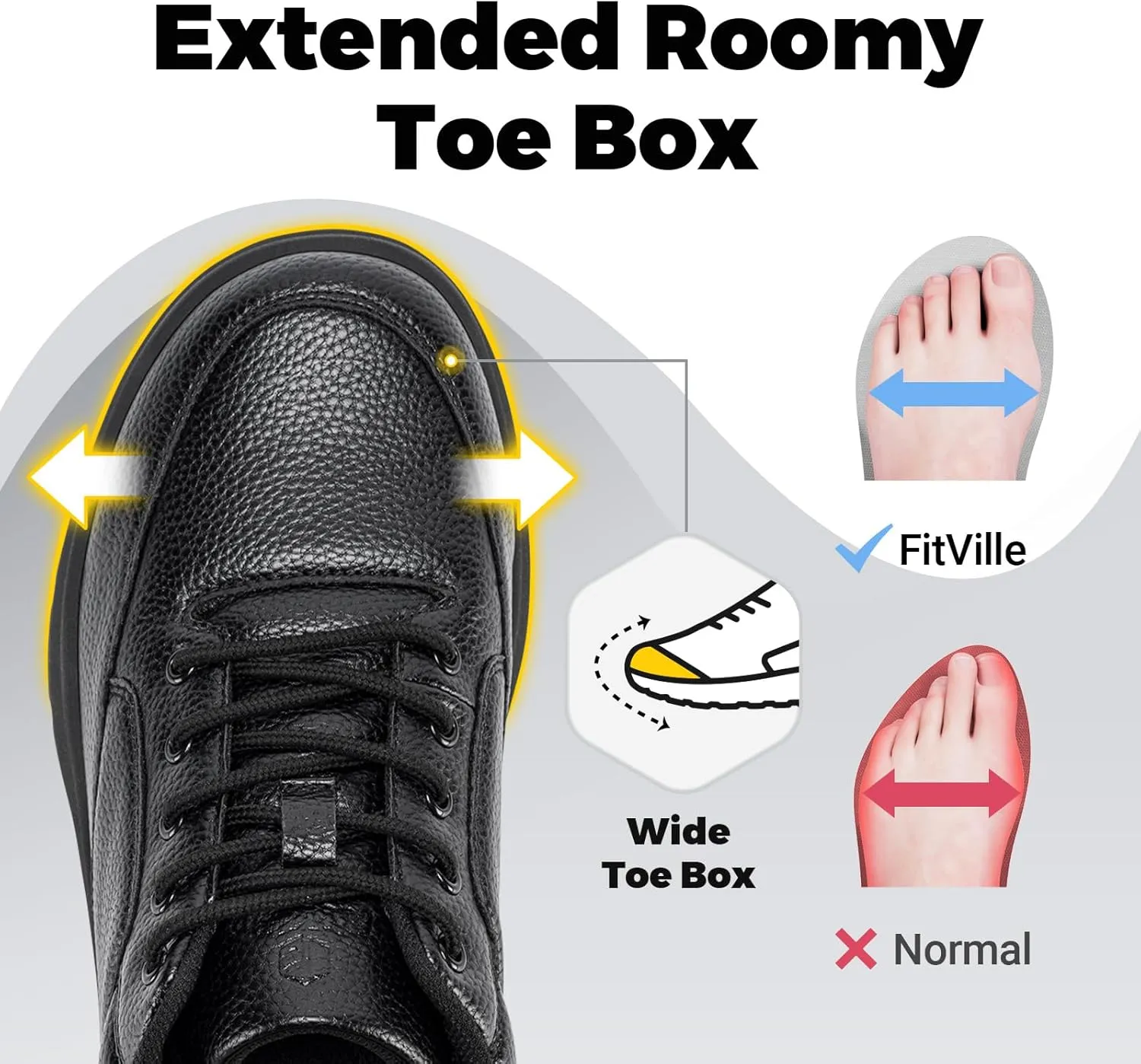 FitVille Men Wide Walking Shoes Casual Comfortable Dress Shoes Lightweight Arch Support Oxford Shoes Non-Slip Vegan Leather Business Sneakers