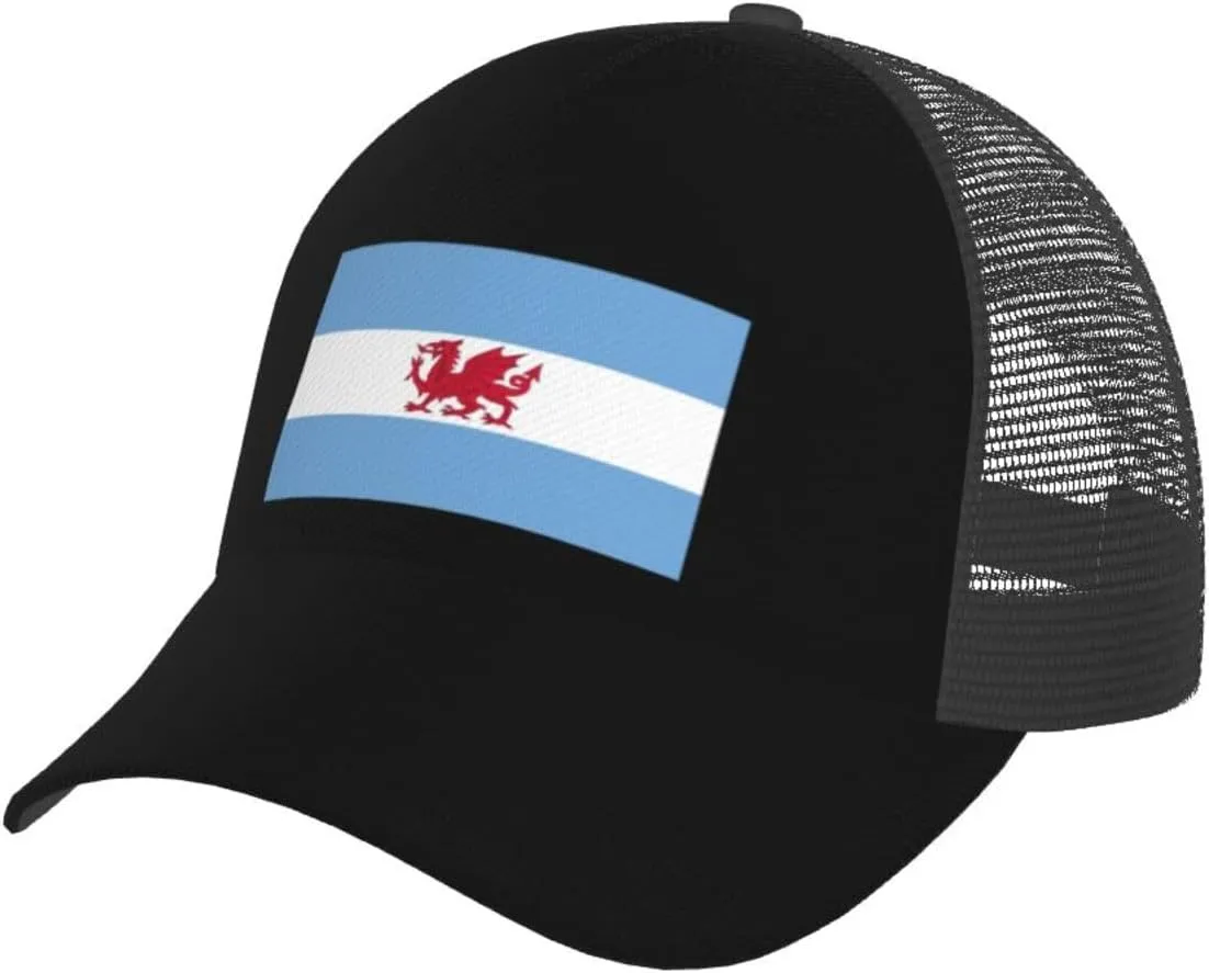 Flag of The Welsh Colony in Patagonia Baseball Cap for Men Women Breathable Mesh Back Baseball Caps Casual Outdoor Hat Adjustable Trucker Hat Sun Hats