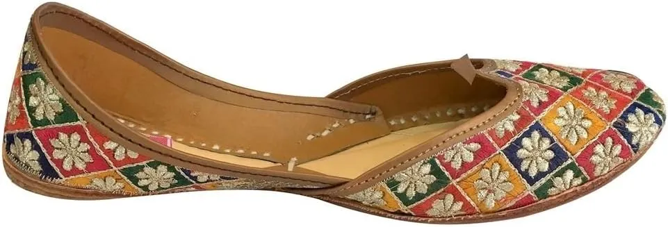 Flat Multicoloured Shoes Flat Sandals Juttis Khussa Bridal Shoes Saree Salwar Shoes
