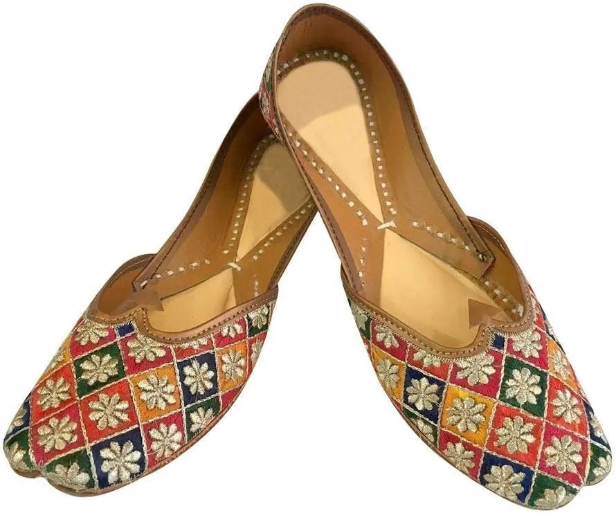 Flat Multicoloured Shoes Flat Sandals Juttis Khussa Bridal Shoes Saree Salwar Shoes