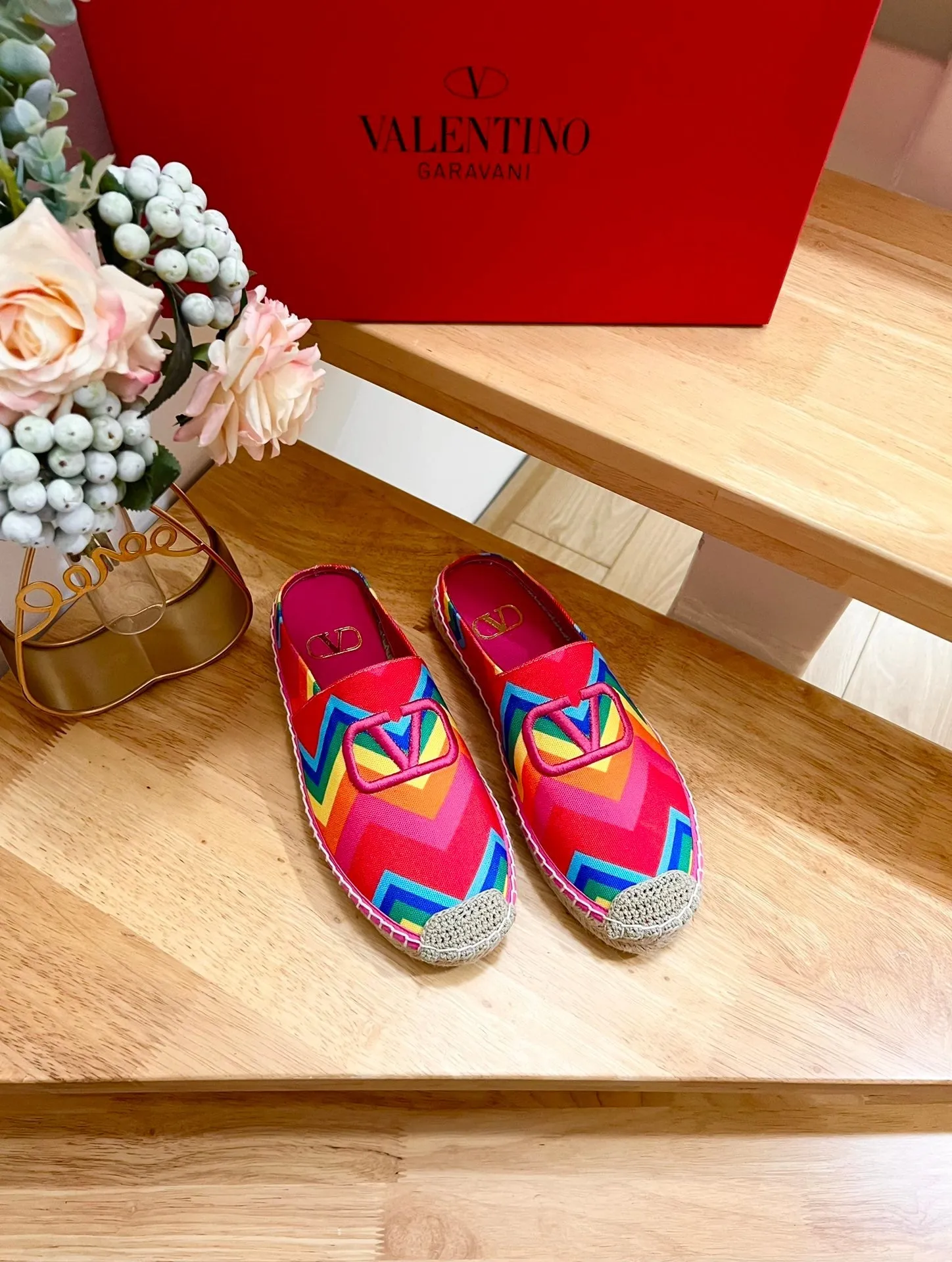 GARAVANI PRINTED COLORFUL CANVAS MULE WITH EMBROIDERED LOGO