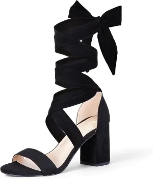 GENSHUO Women's Chunky High Heels Lace Up Strappy Block Sandals Open Toe Sexy Dress Heel Comfortable Prom Wedding Homecoming Party Graduation Shoes