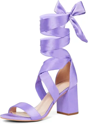 GENSHUO Women's Chunky High Heels Lace Up Strappy Block Sandals Open Toe Sexy Dress Heel Comfortable Prom Wedding Homecoming Party Graduation Shoes