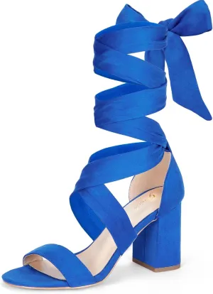 GENSHUO Women's Chunky High Heels Lace Up Strappy Block Sandals Open Toe Sexy Dress Heel Comfortable Prom Wedding Homecoming Party Graduation Shoes