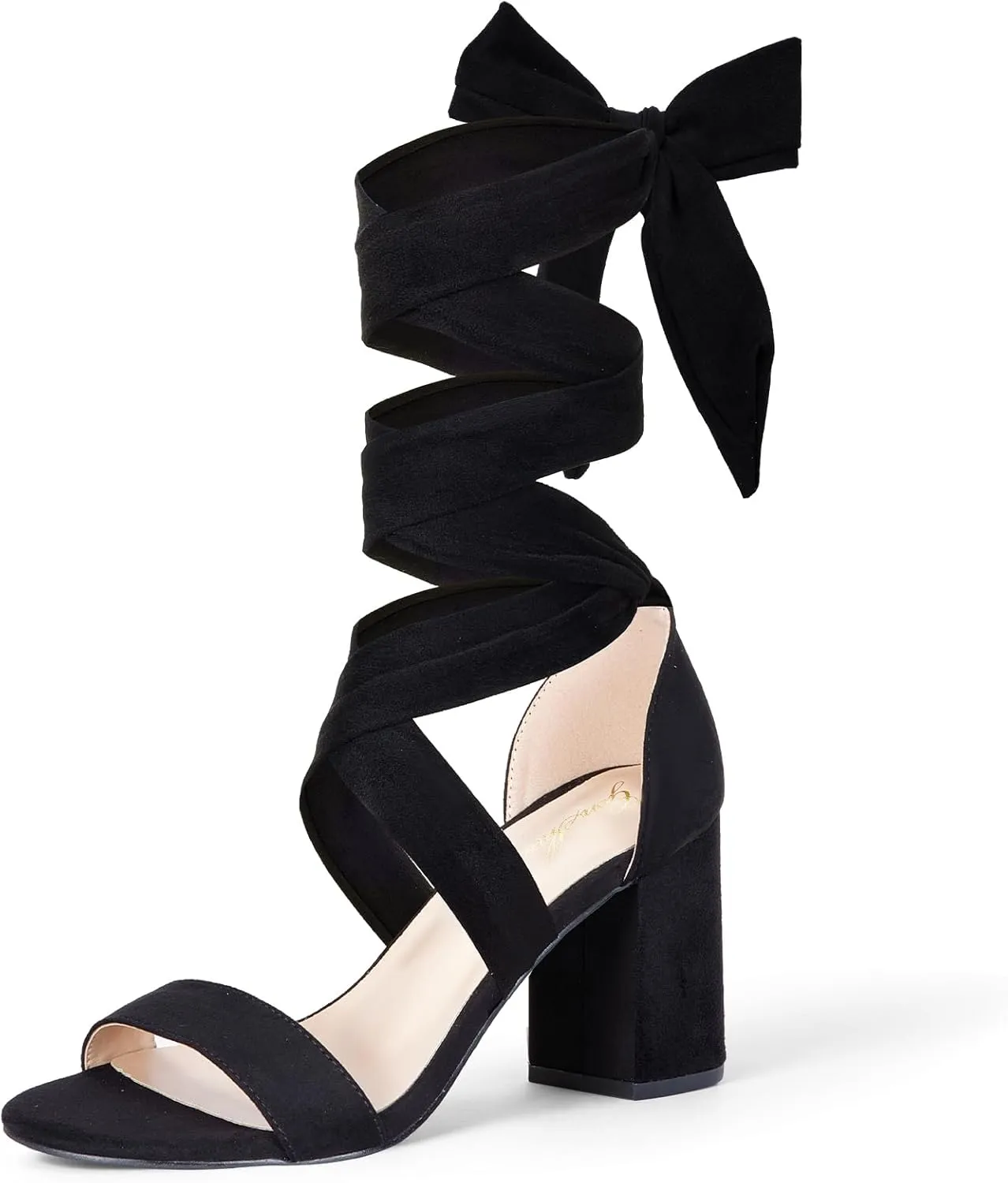 GENSHUO Women's Chunky High Heels Lace Up Strappy Block Sandals Open Toe Sexy Dress Heel Comfortable Prom Wedding Homecoming Party Graduation Shoes
