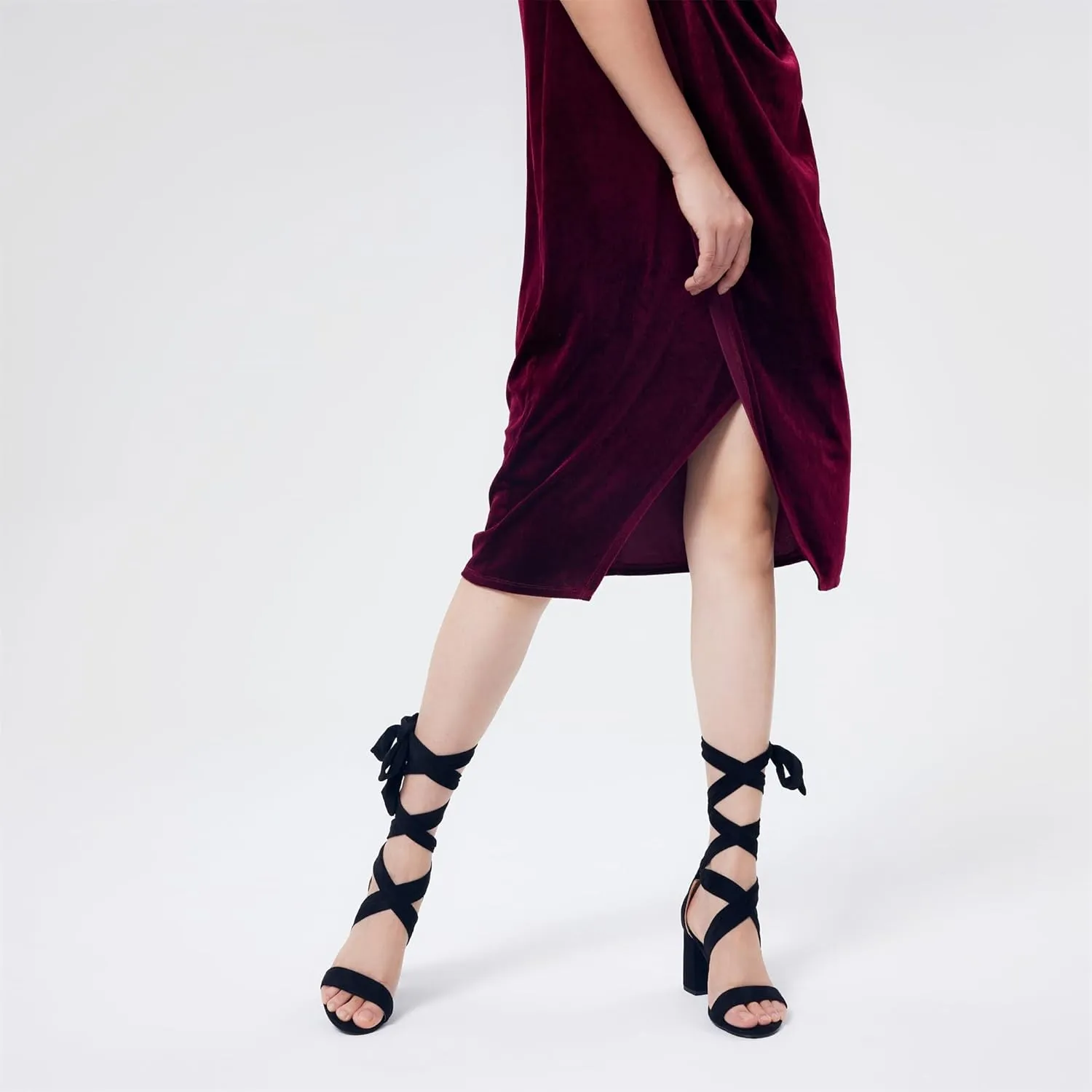 GENSHUO Women's Chunky High Heels Lace Up Strappy Block Sandals Open Toe Sexy Dress Heel Comfortable Prom Wedding Homecoming Party Graduation Shoes