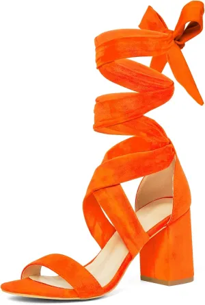 GENSHUO Women's Chunky High Heels Lace Up Strappy Block Sandals Open Toe Sexy Dress Heel Comfortable Prom Wedding Homecoming Party Graduation Shoes