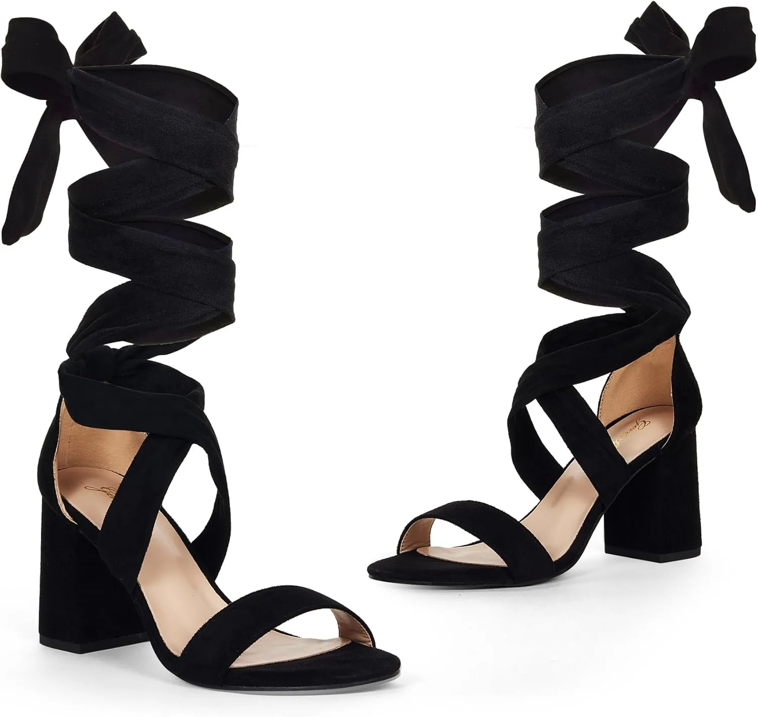GENSHUO Women's Chunky High Heels Lace Up Strappy Block Sandals Open Toe Sexy Dress Heel Comfortable Prom Wedding Homecoming Party Graduation Shoes