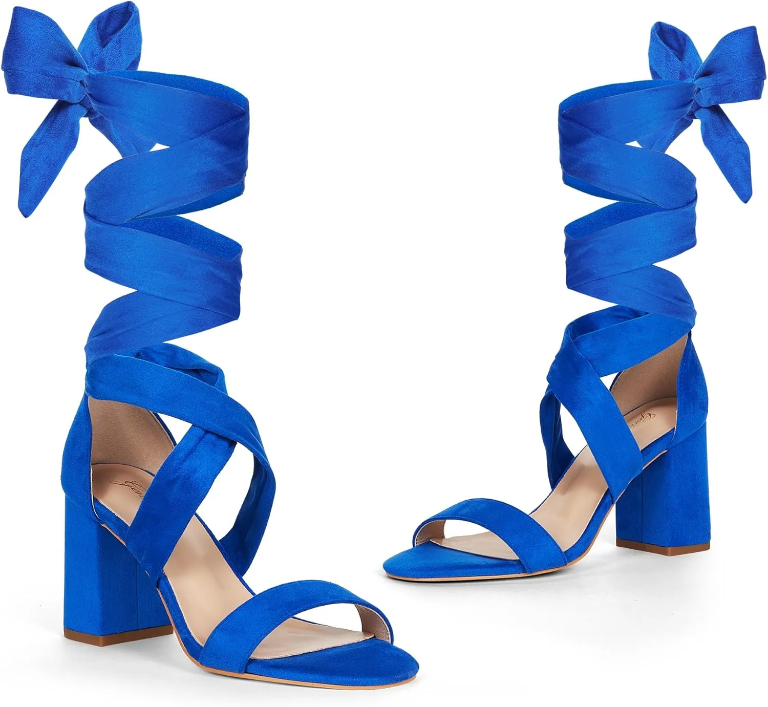 GENSHUO Women's Chunky High Heels Lace Up Strappy Block Sandals Open Toe Sexy Dress Heel Comfortable Prom Wedding Homecoming Party Graduation Shoes