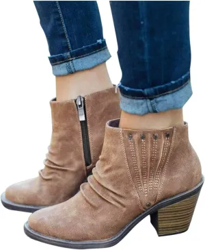 Gibobby Ankle Boots for Women Dressy Wedge Boots V Cutout Autumn Dressing Stacked Chunky Heel Short Cowboy Booties 2022 Fall Boots