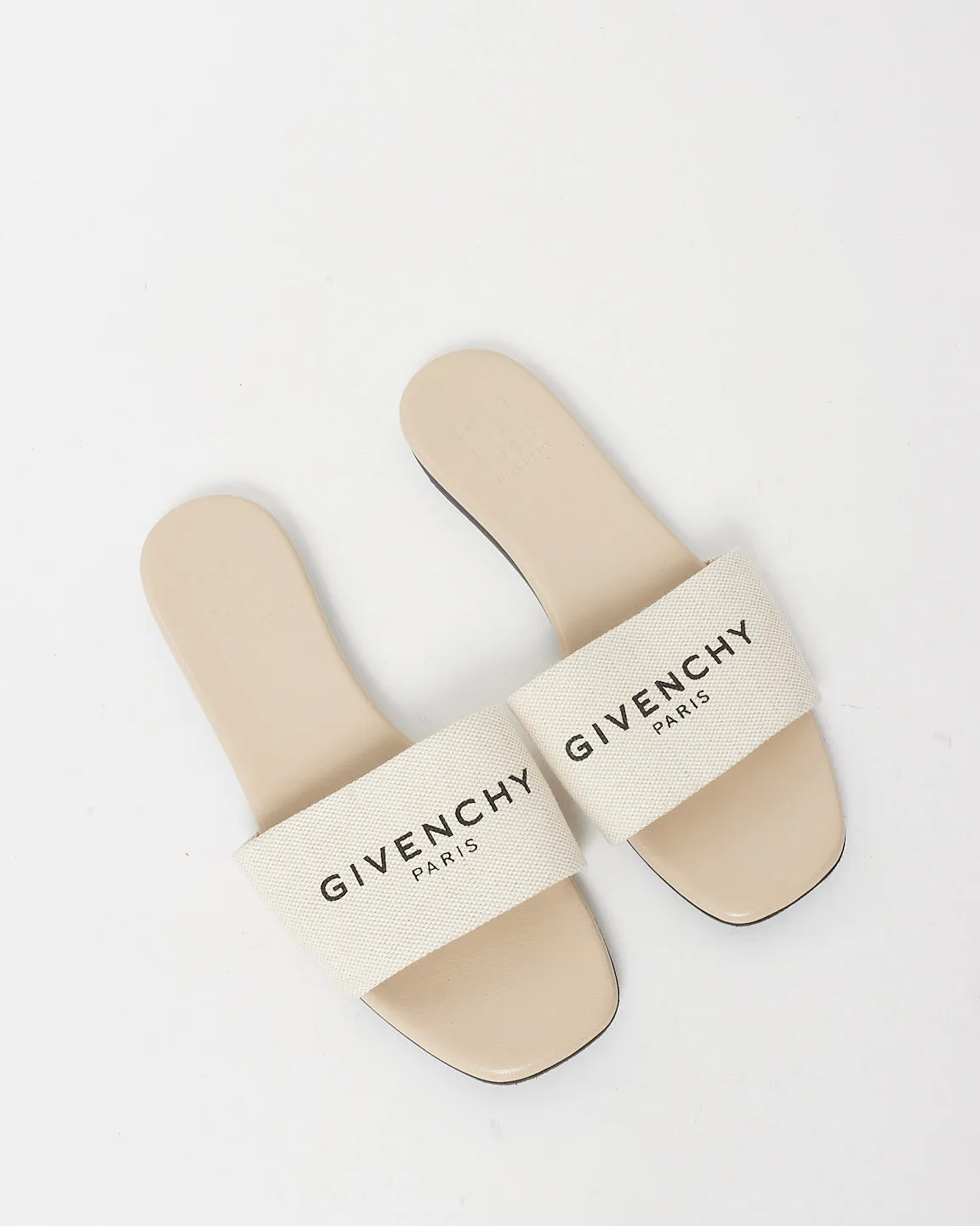 Givenchy Beige Canvas Logo 4G Flat Mule Sandals - 39