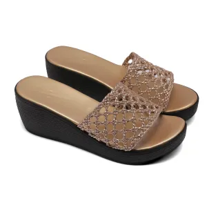 Gold Woven Strap Summer Slides