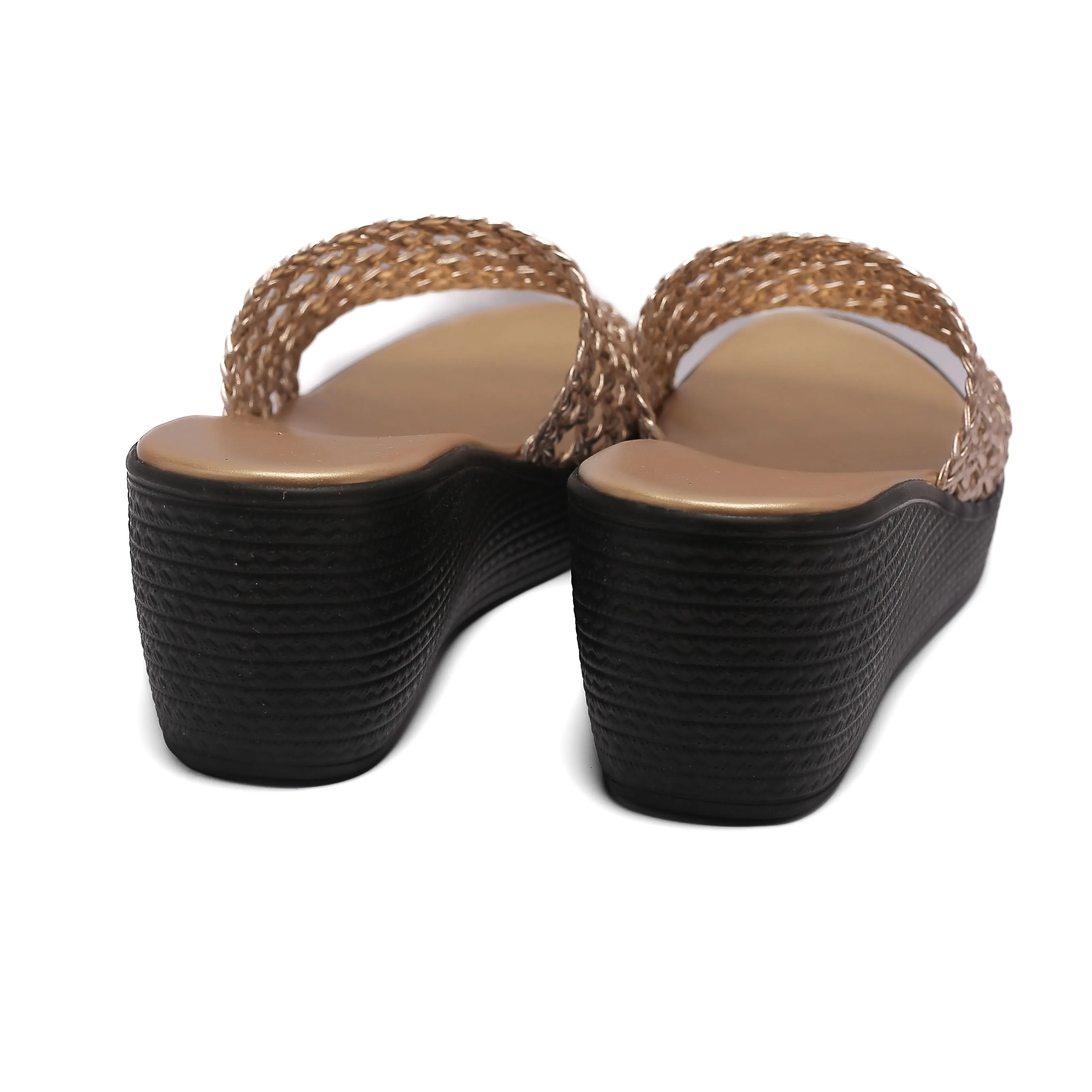 Gold Woven Strap Summer Slides