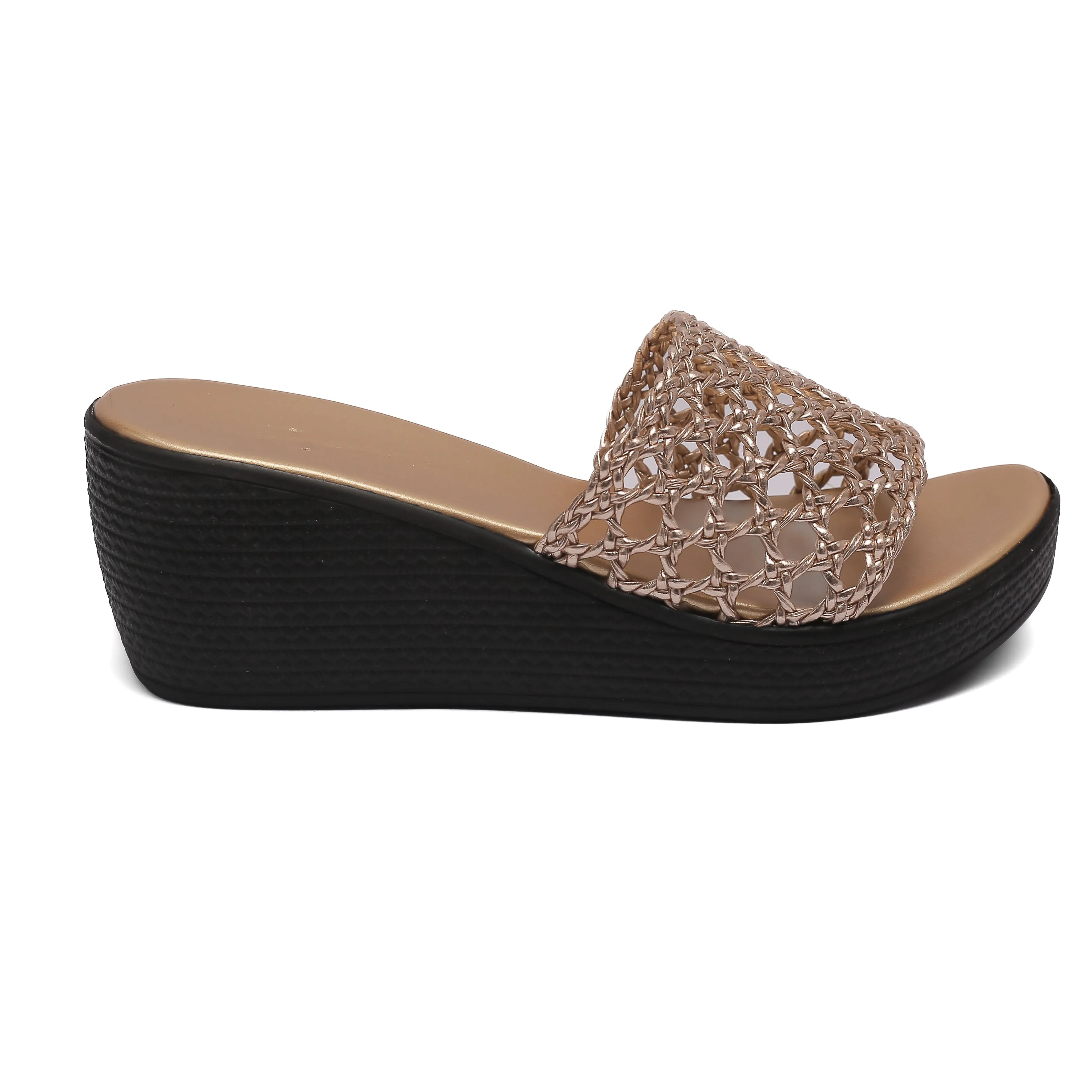 Gold Woven Strap Summer Slides