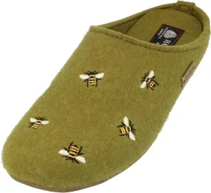 HAFLINGER Api Wool Felt Bee Motif Womens Slip On Mule Slippers Unisex