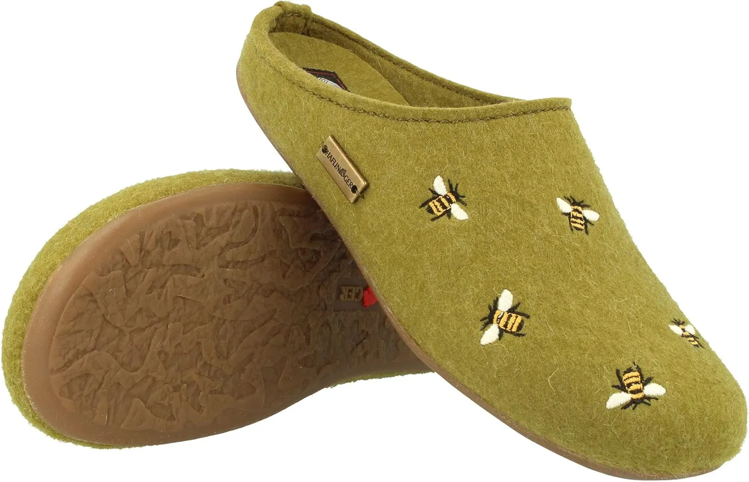 HAFLINGER Api Wool Felt Bee Motif Womens Slip On Mule Slippers Unisex