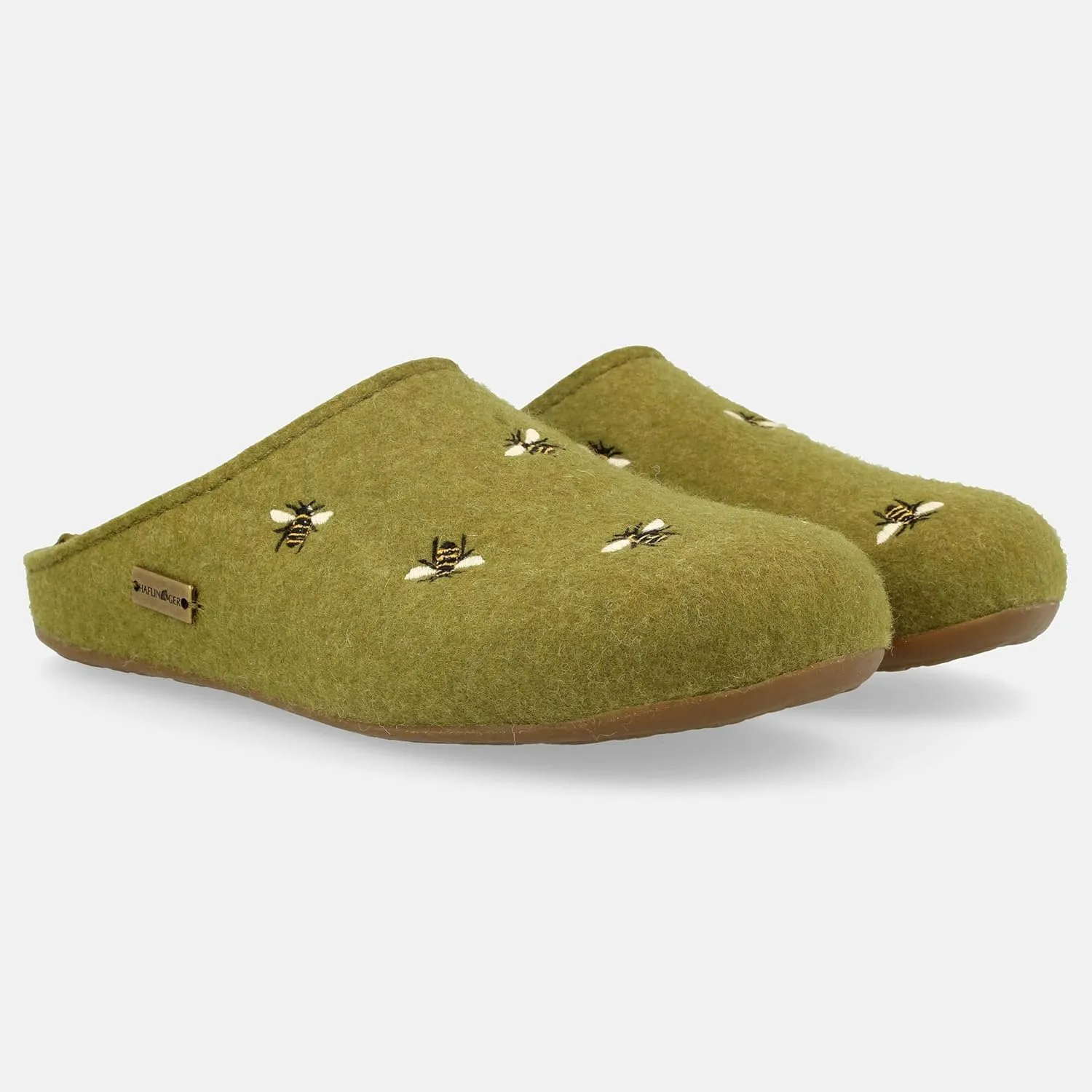 HAFLINGER Api Wool Felt Bee Motif Womens Slip On Mule Slippers Unisex