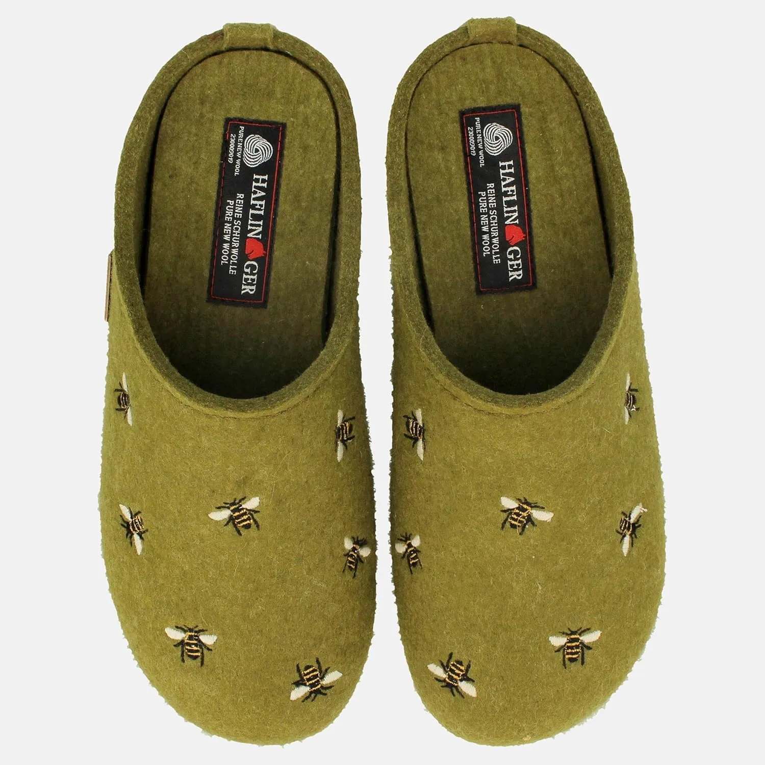 HAFLINGER Api Wool Felt Bee Motif Womens Slip On Mule Slippers Unisex