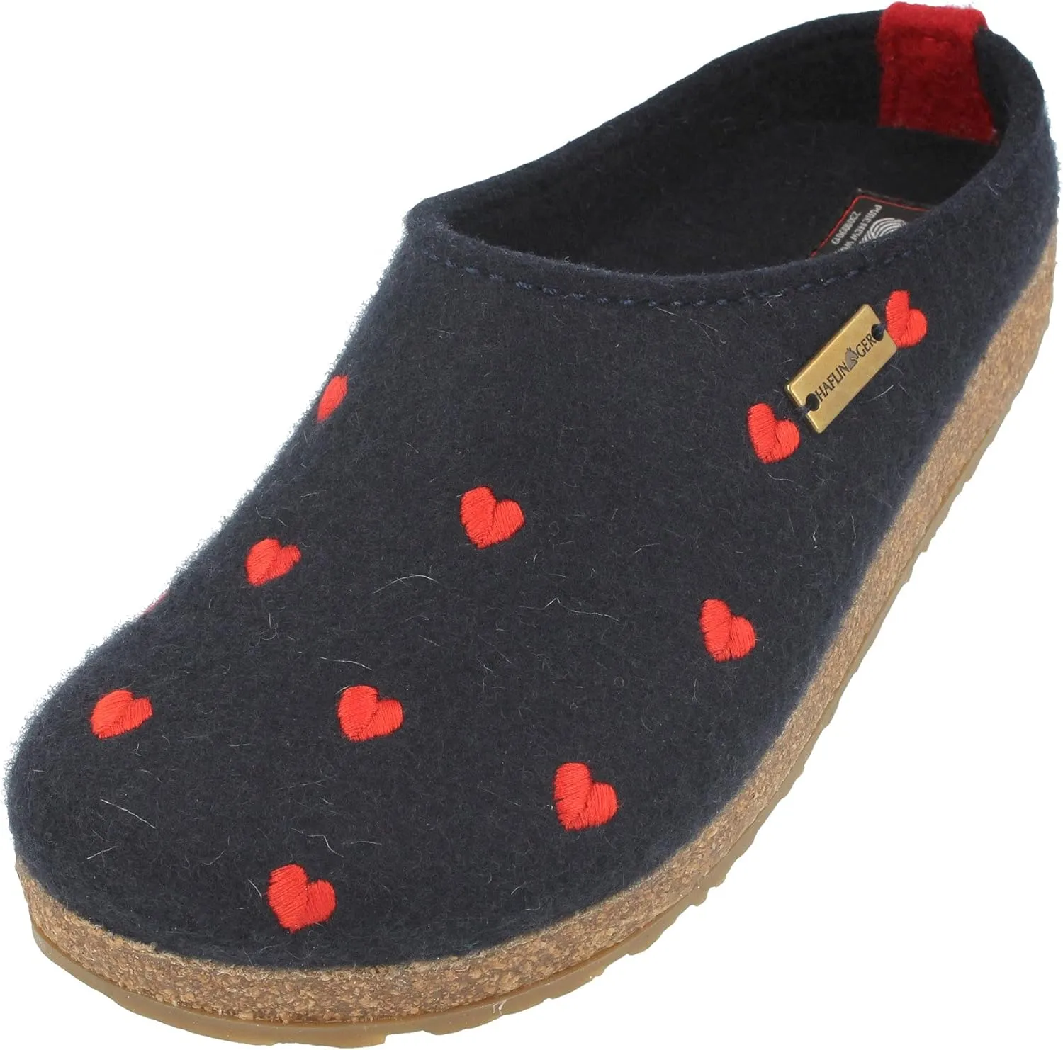 HAFLINGER Cuoricini Navy Wool Womens Slip On Mule Slippers 9