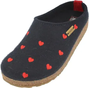 HAFLINGER Cuoricini Navy Wool Womens Slip On Mule Slippers 9