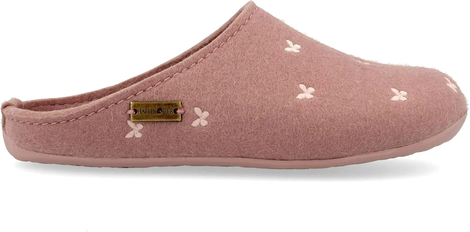 HAFLINGER Fafalline Wool Felt Butterfly Motif Womens Slip On Mule Slippers Unisex