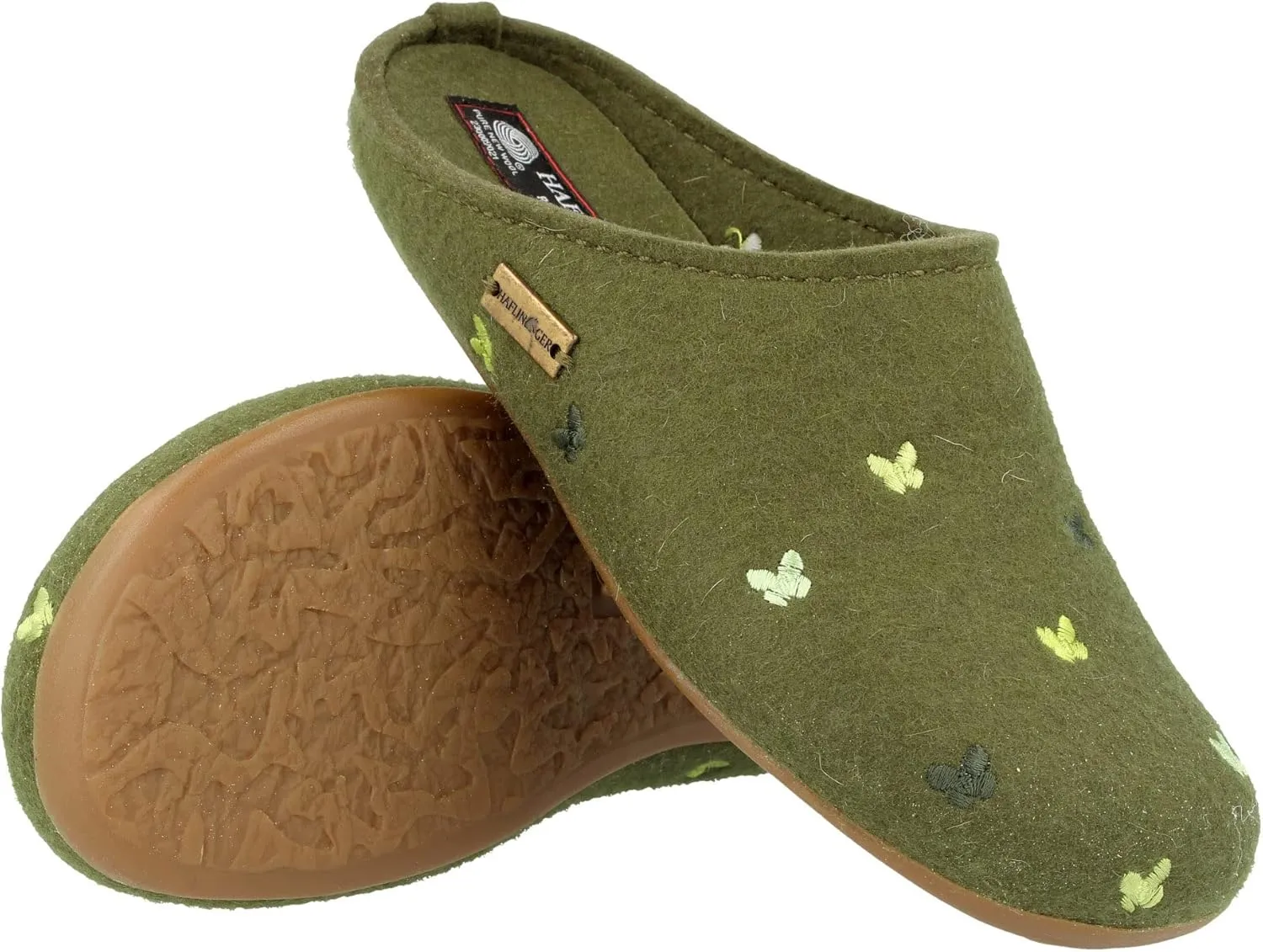 HAFLINGER Fafalline Wool Felt Butterfly Motif Womens Slip On Mule Slippers Unisex