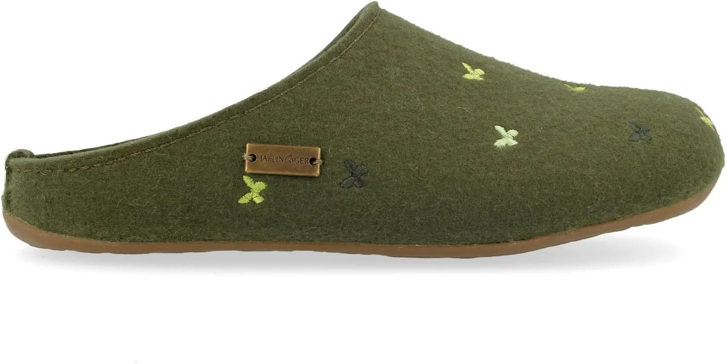HAFLINGER Fafalline Wool Felt Butterfly Motif Womens Slip On Mule Slippers Unisex